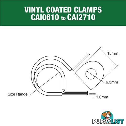 Vinyl Coated Hose   Cable Clamp 29mm (1 1/8?) Dia 20mm Band 12mm Hole 10pk SKU - CAI2913P