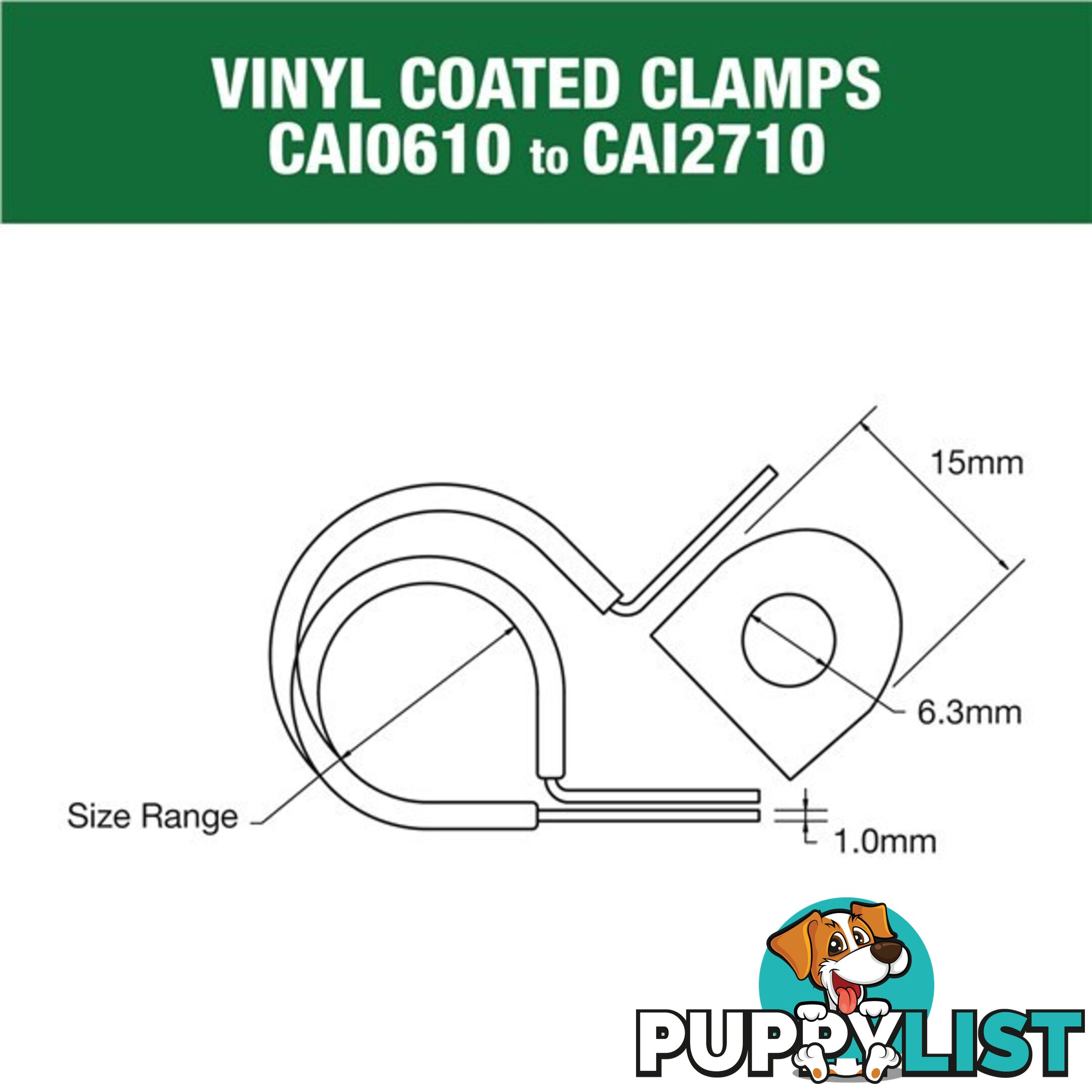 Vinyl Coated Hose   Cable Clamp 29mm (1 1/8?) Dia 20mm Band 12mm Hole 10pk SKU - CAI2913P