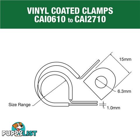 Vinyl Coated Hose   Cable Clamp 29mm (1 1/8?) Dia 20mm Band 12mm Hole 10pk SKU - CAI2913P