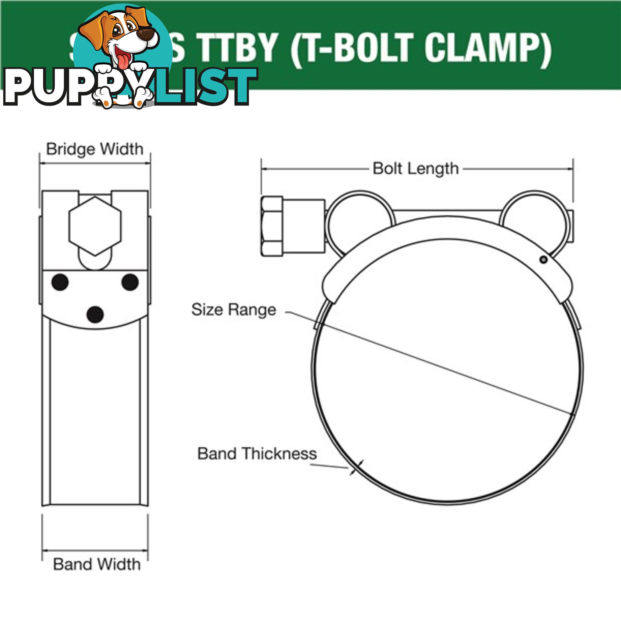 Tridon T-Bolt Hose Clamp 64mm â 67mm Part Stainless Solid Band 10pk SKU - TTBY64-67P