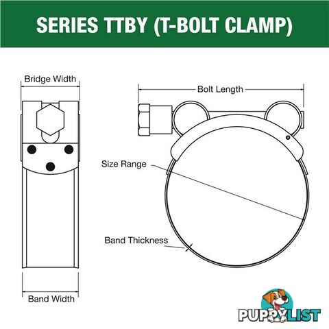 Tridon T-Bolt Hose Clamp 64mm â 67mm Part Stainless Solid Band 10pk SKU - TTBY64-67P