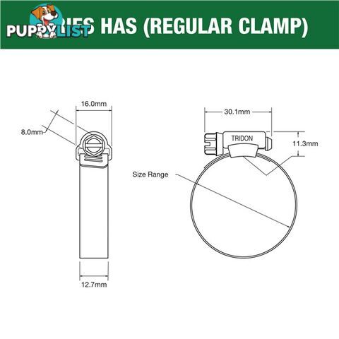 Tridon Full S. Steel Hose Clamps 18mm â 32mm Perforated Band 10pk SKU - HAS012P