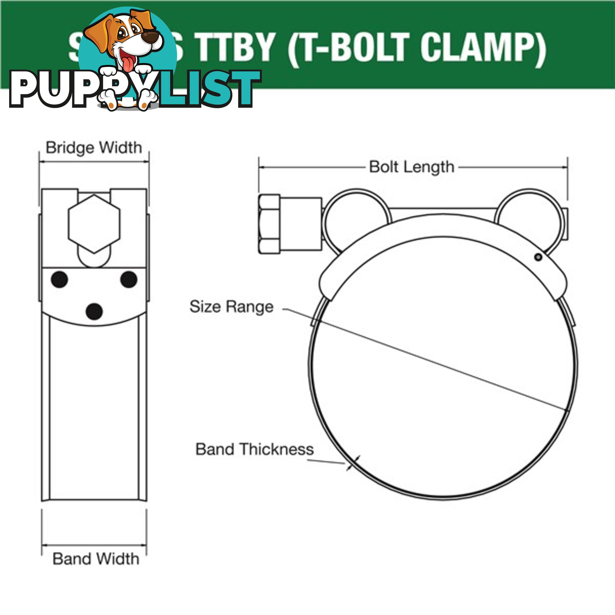 Tridon T-Bolt Hose Clamp 66mm â 70mm Part Stainless Solid Band 10pk SKU - TTBY66-70P