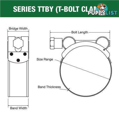 Tridon T-Bolt Hose Clamp 66mm â 70mm Part Stainless Solid Band 10pk SKU - TTBY66-70P