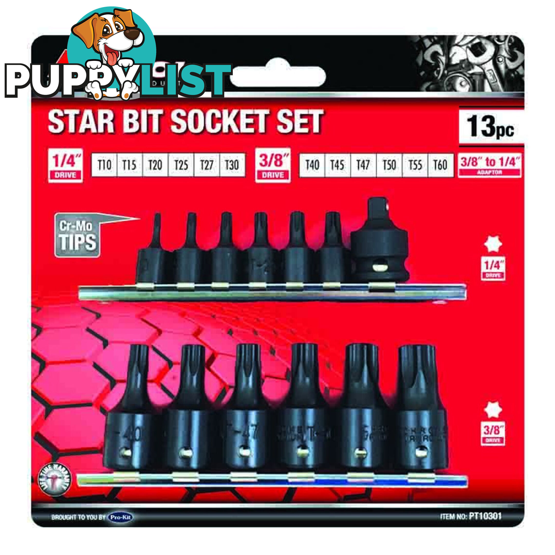 PK Tools Star Bits Socket 13pc Set Cr-V with Cr-Mo Tips SKU - PT10301