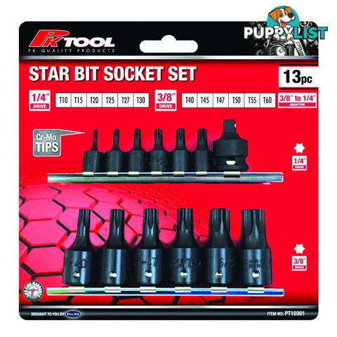 PK Tools Star Bits Socket 13pc Set Cr-V with Cr-Mo Tips SKU - PT10301