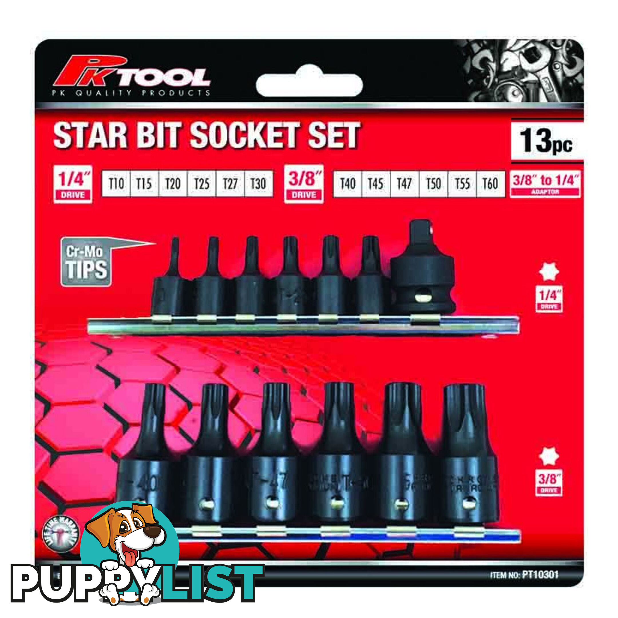 PK Tools Star Bits Socket 13pc Set Cr-V with Cr-Mo Tips SKU - PT10301