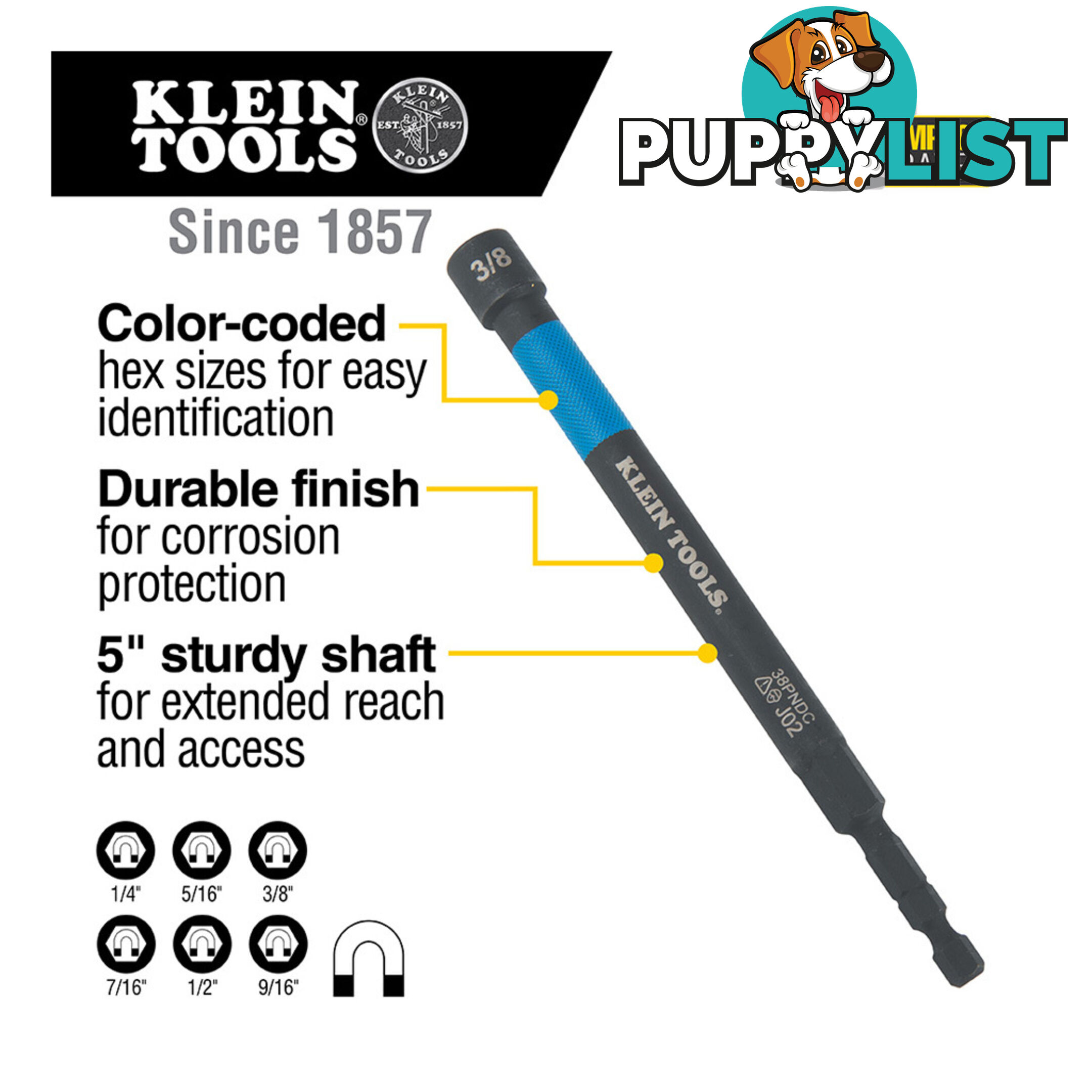Klein Tool Magnetic Colour- Coded Power Nut Setters 6pc SKU - 32930
