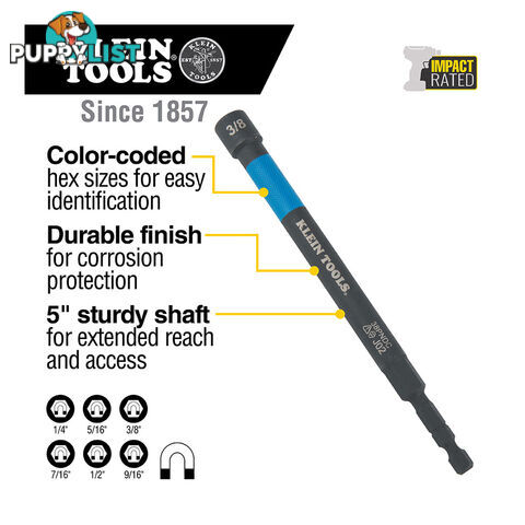 Klein Tool Magnetic Colour- Coded Power Nut Setters 6pc SKU - 32930