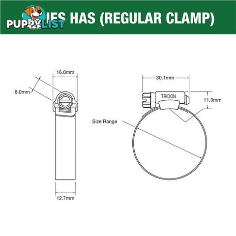 Tridon Full S. Steel Hose Clamps 33mm â 57mm Perforated Band 10pk SKU - HAS028P