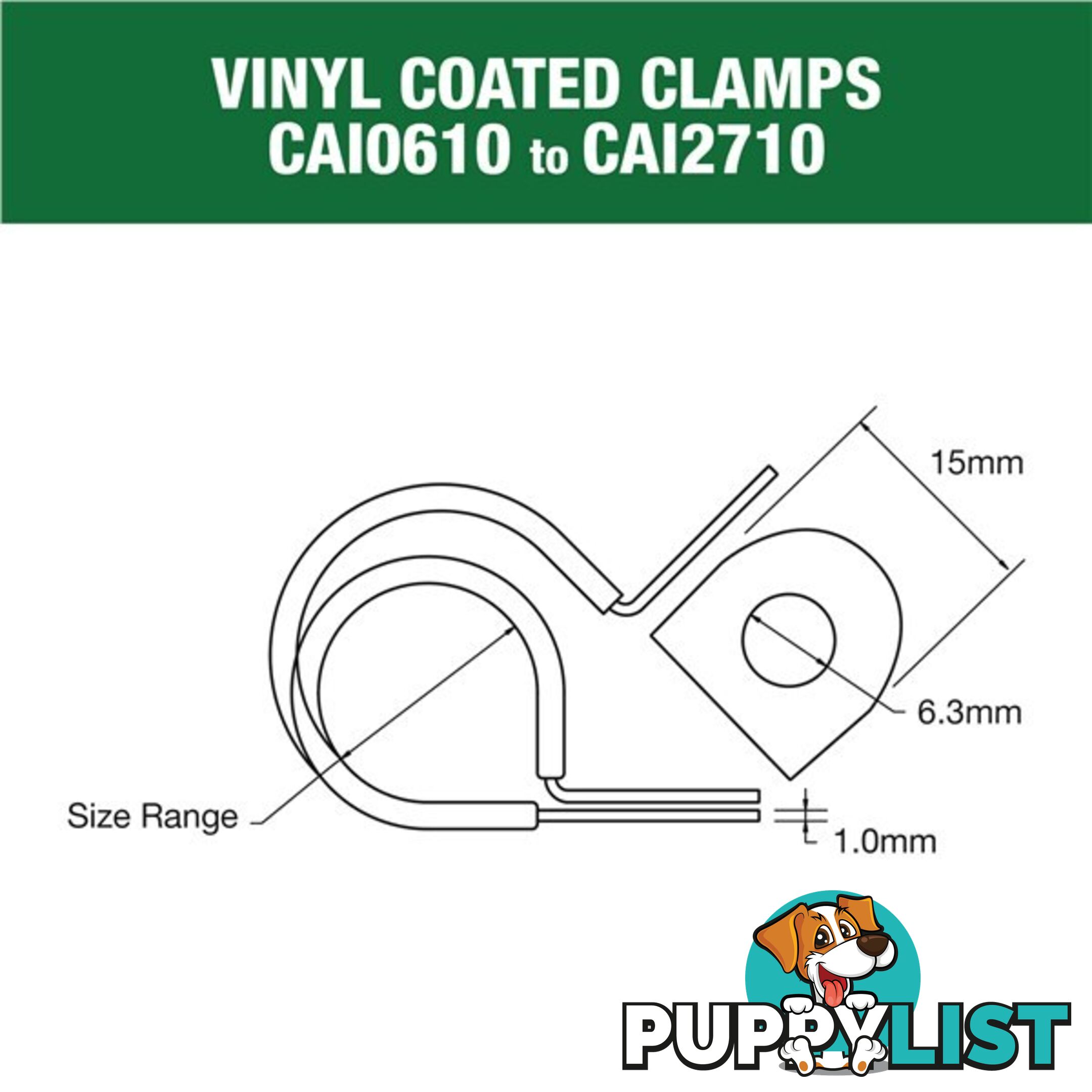 Vinyl Coated Hose   Cable Clamp 27mm (1 1/16?) Dia 15mm Band 6.3mm Hole 10pk SKU - CAI2710P