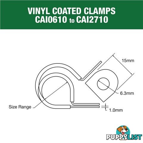 Vinyl Coated Hose   Cable Clamp 27mm (1 1/16?) Dia 15mm Band 6.3mm Hole 10pk SKU - CAI2710P