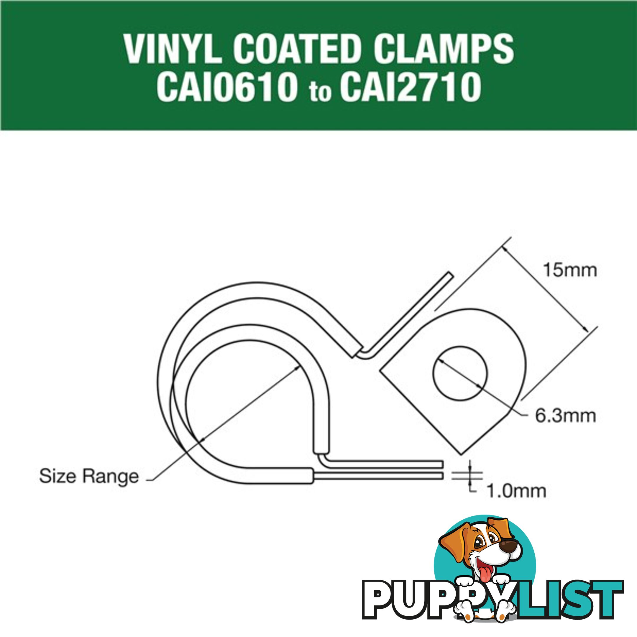 Vinyl Coated Hose   Cable Clamp 27mm (1 1/16?) Dia 15mm Band 6.3mm Hole 10pk SKU - CAI2710P