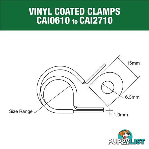 Vinyl Coated Hose   Cable Clamp 27mm (1 1/16?) Dia 15mm Band 6.3mm Hole 10pk SKU - CAI2710P