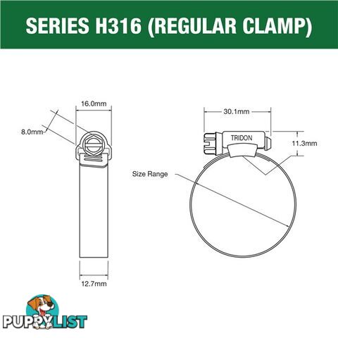 Tridon Full 316 S. Steel Hose Clamp 84mm â 108mm 10pk SKU - H316-060P