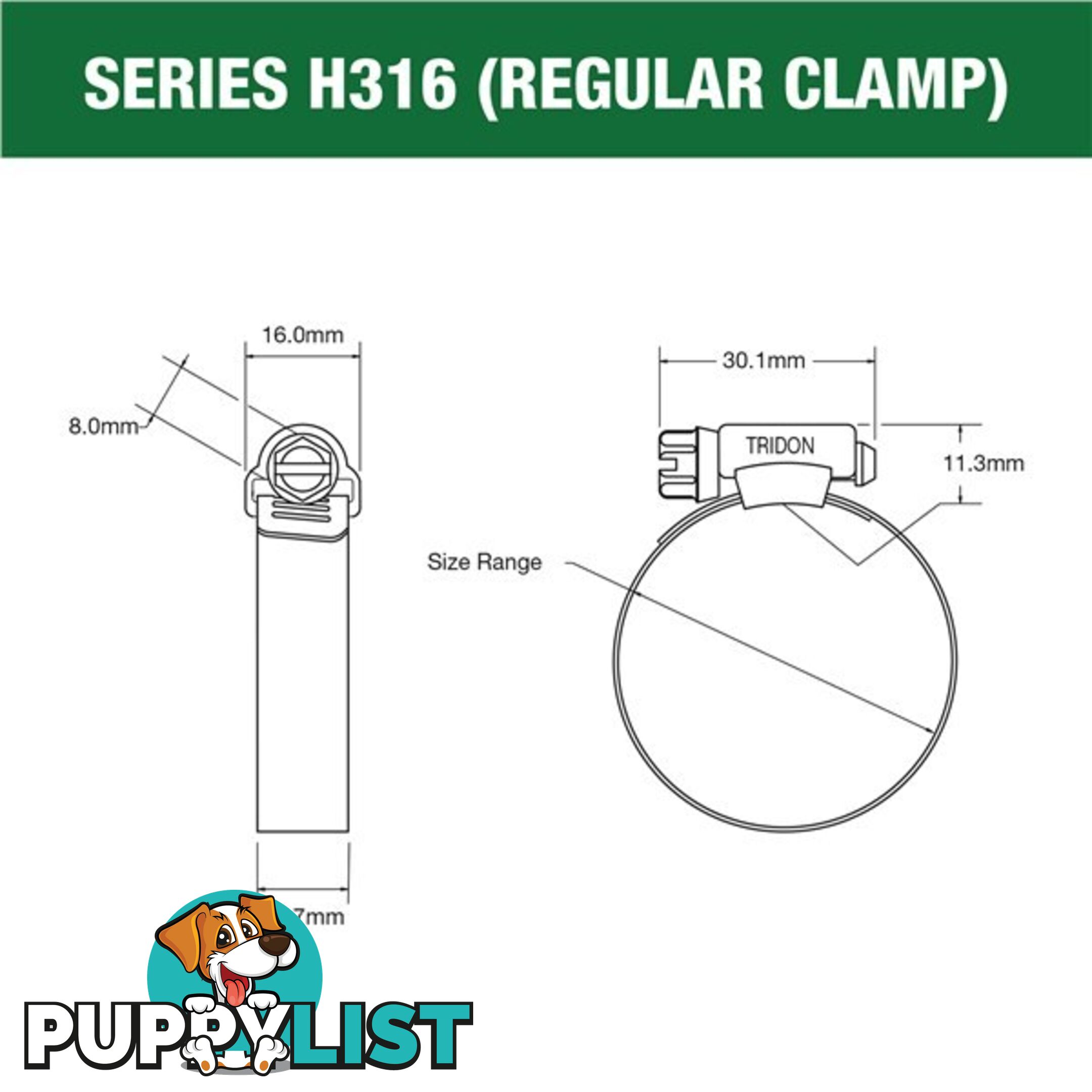 Tridon Full 316 S. Steel Hose Clamp 84mm â 108mm 10pk SKU - H316-060P