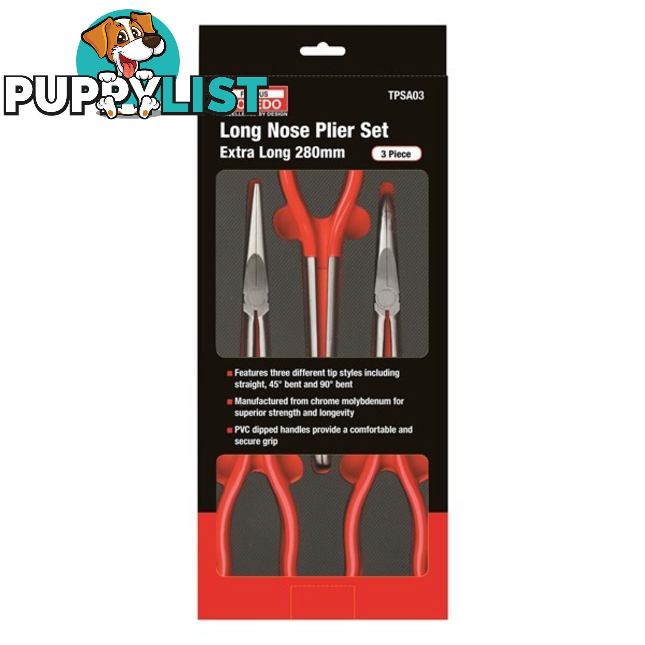 Toledo Extra Long Nose Pliers 3pc Set Straight, 45Â°, 90Â° SKU - TPSA03