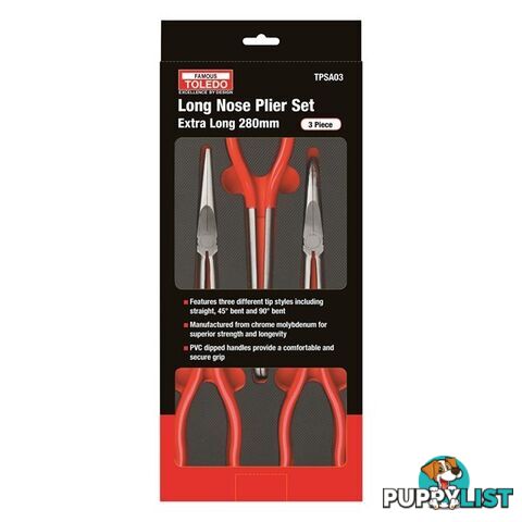 Toledo Extra Long Nose Pliers 3pc Set Straight, 45Â°, 90Â° SKU - TPSA03