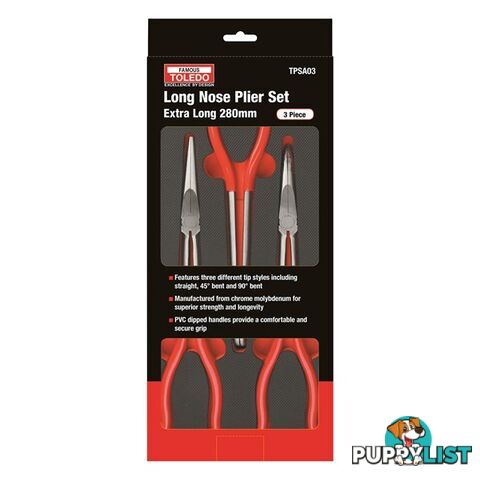 Toledo Extra Long Nose Pliers 3pc Set Straight, 45Â°, 90Â° SKU - TPSA03