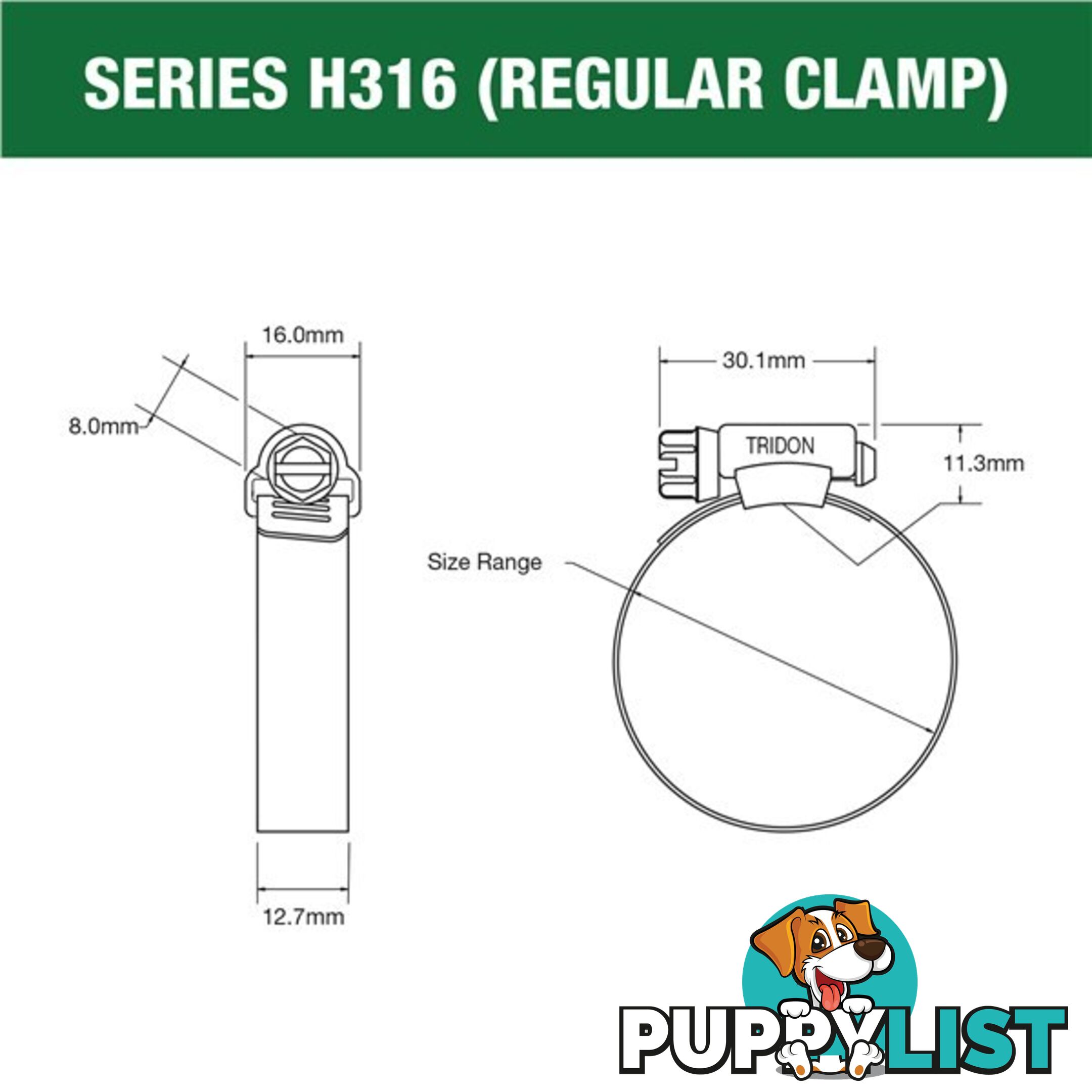 Tridon Full 316 S. Steel Hose Clamp 267mm â 318mm 10pk SKU - H316-192