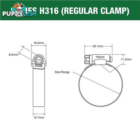 Tridon Full 316 S. Steel Hose Clamp 267mm â 318mm 10pk SKU - H316-192