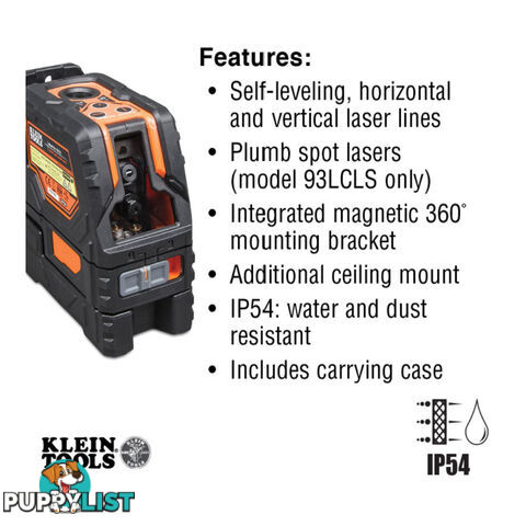 Klein Laser Level, Self Levelling Red Crossline and Plumb Spot SKU - 93LCLG