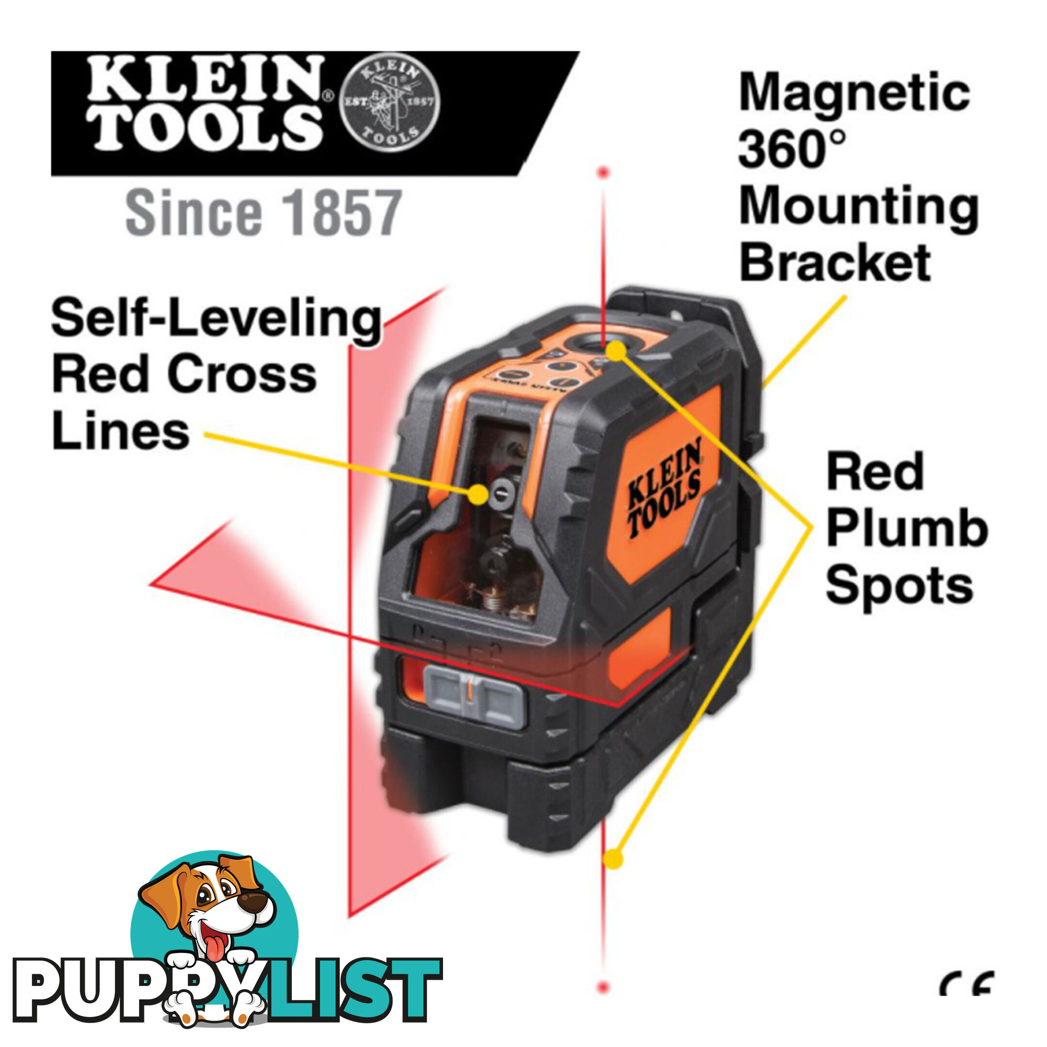 Klein Laser Level, Self Levelling Red Crossline and Plumb Spot SKU - 93LCLG