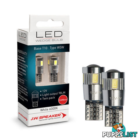 JW Speaker LED 12v Bulb Wedge Base White Light Twin Pack SKU - 990114