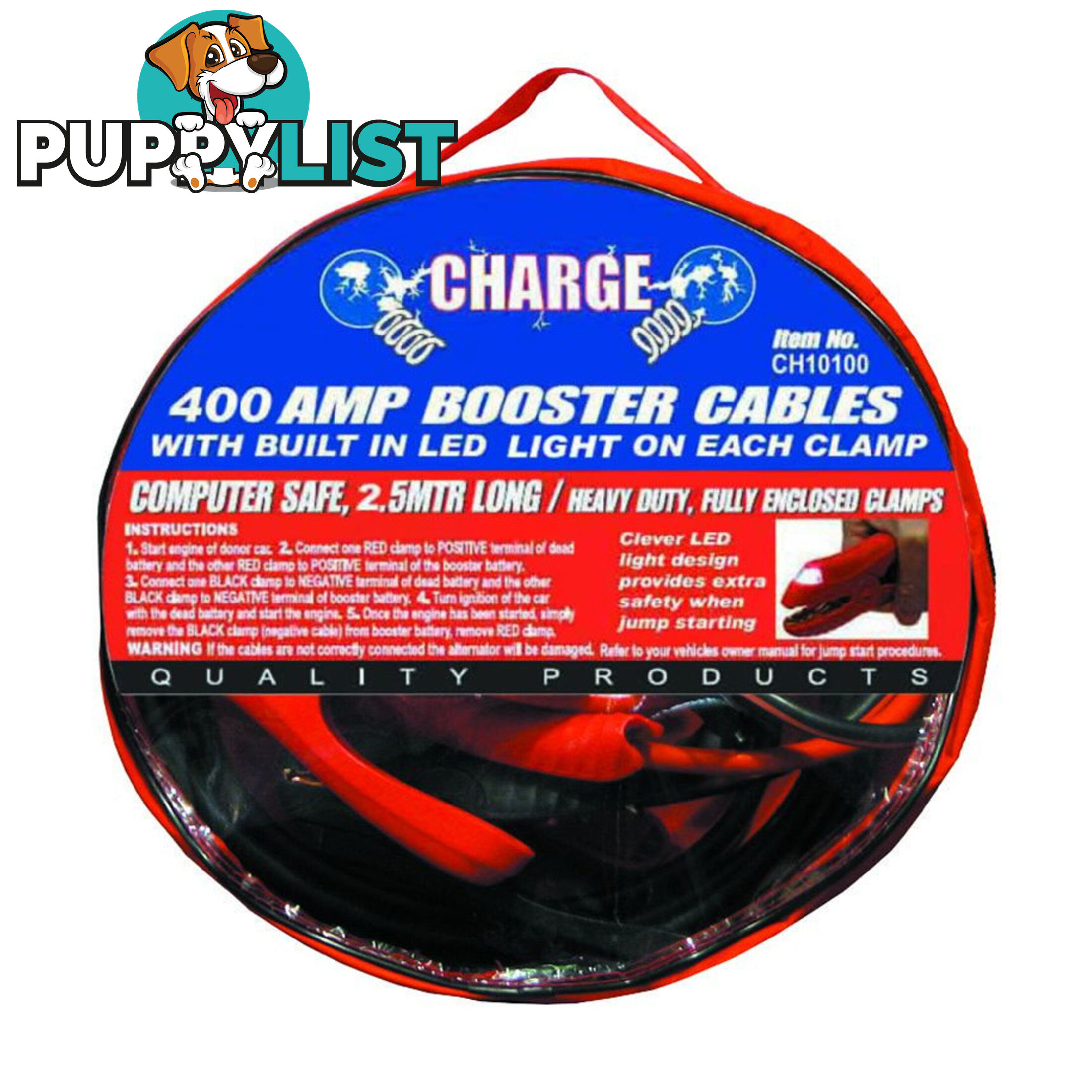 Charge Jump Start Cables 400amp 3m Long LED Lights Heavy Duty SKU - CH10100