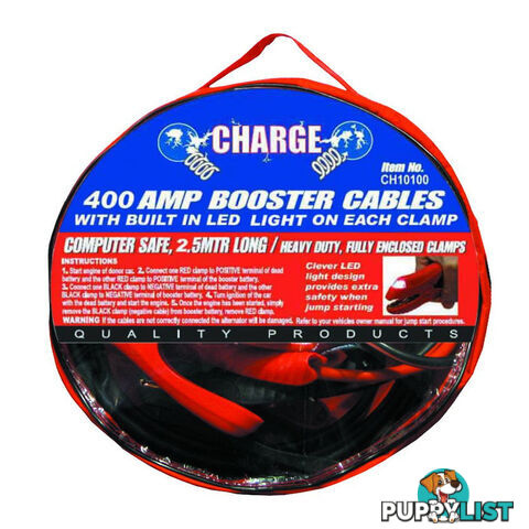 Charge Jump Start Cables 400amp 3m Long LED Lights Heavy Duty SKU - CH10100