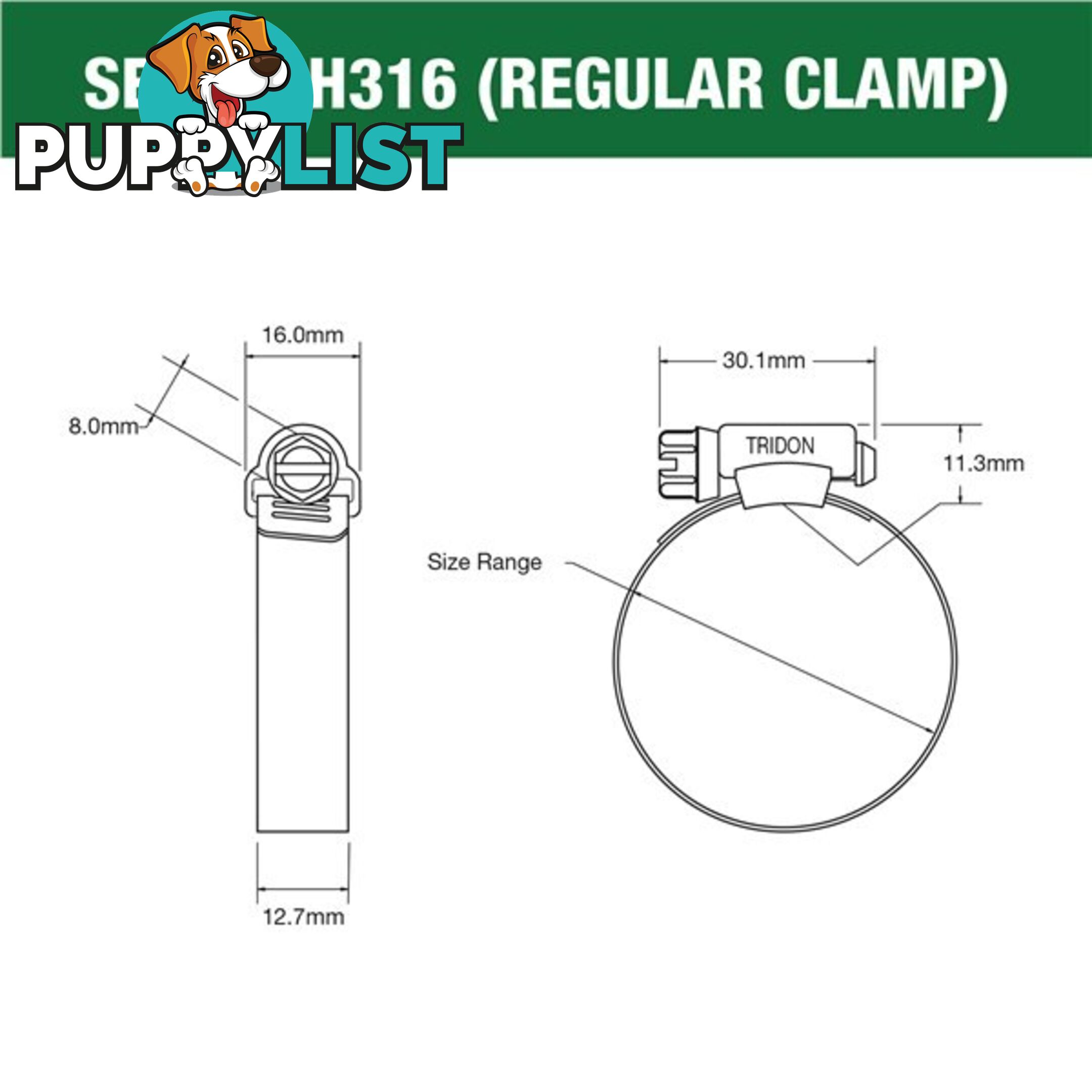 Tridon Full 316 S. Steel Hose Clamp 21mm â 44mm 10pk SKU - H316-020P