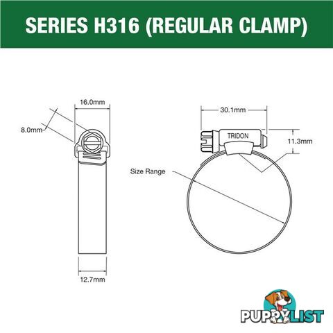 Tridon Full 316 S. Steel Hose Clamp 21mm â 44mm 10pk SKU - H316-020P