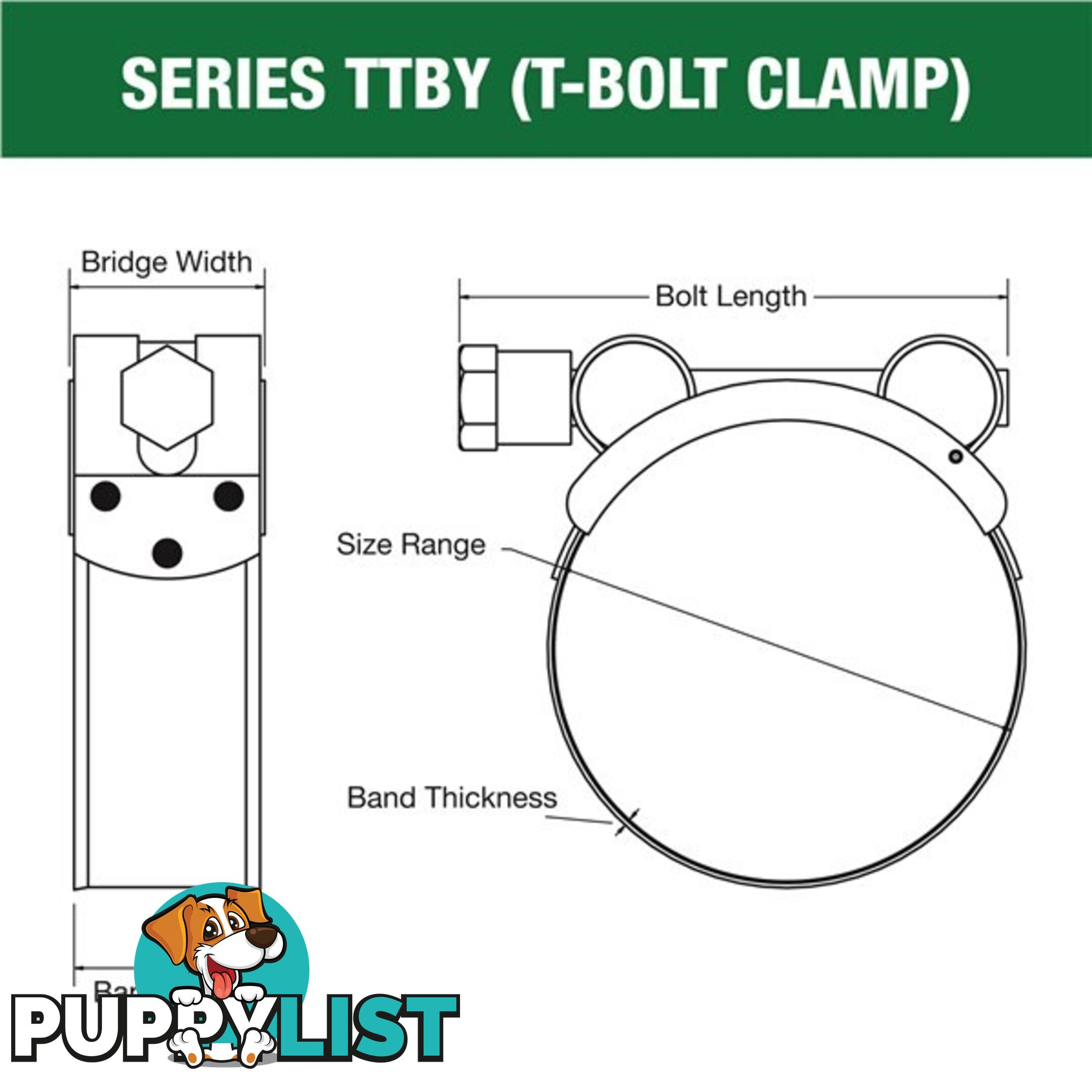 Tridon T-Bolt Hose Clamp 149mm â 161mm Part Stainless Solid Band 5pk SKU - TTBY149-161P