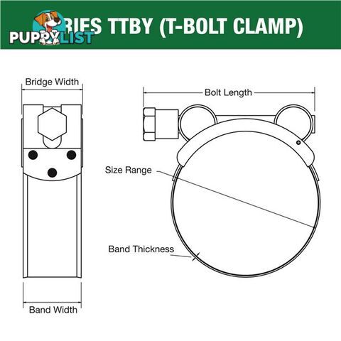 Tridon T-Bolt Hose Clamp 149mm â 161mm Part Stainless Solid Band 5pk SKU - TTBY149-161P