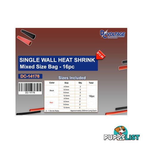 Blue Bar Single/Dual Wall Heat Shrink Mixed Size Bag  - 16pc x 200mm each SKU - DC-14175, DC-14176