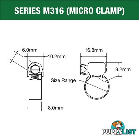 Tridon Full 316 S. Steel Micro Hose Clamp 52mm â 70mm 10pk SKU - M316-036P