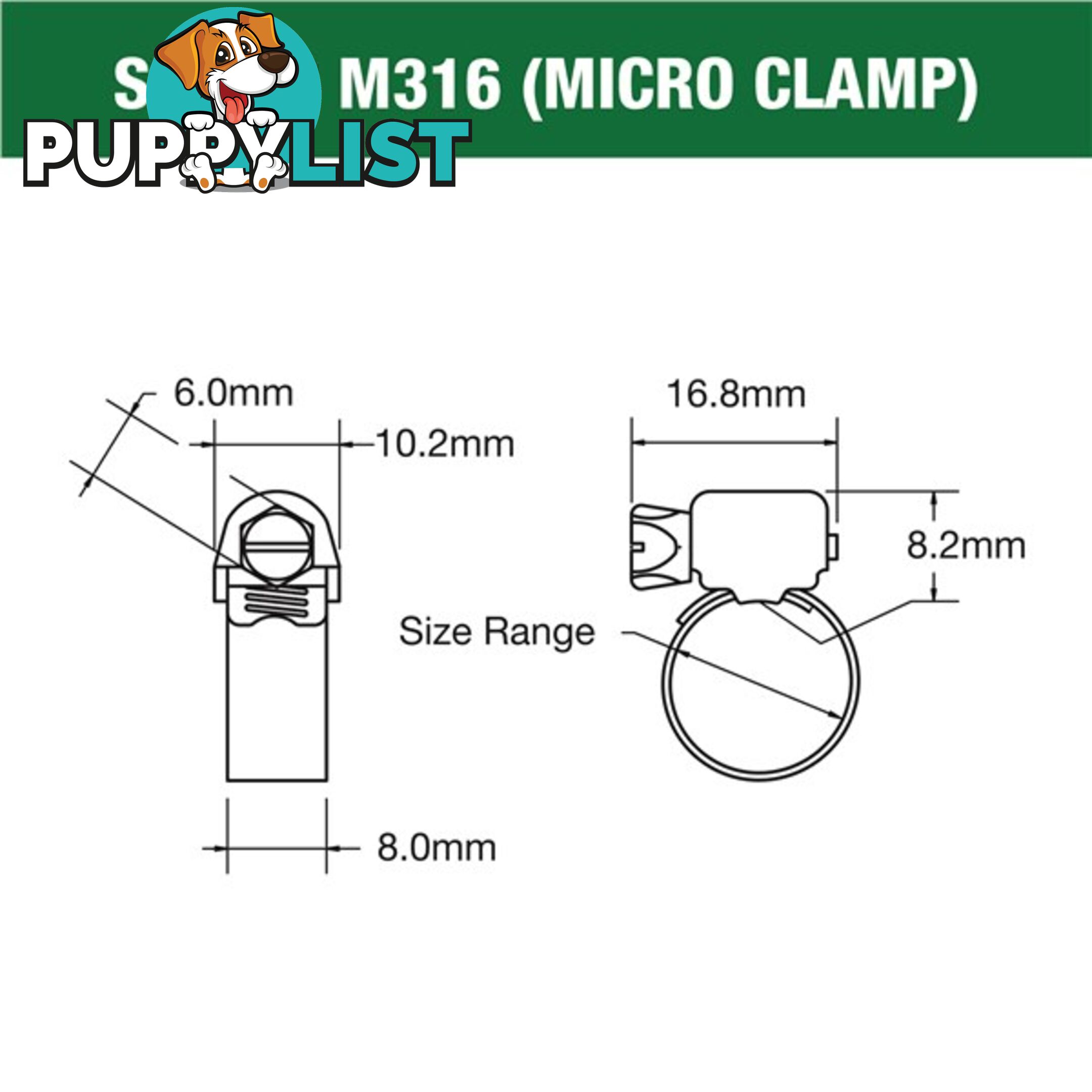 Tridon Full 316 S. Steel Micro Hose Clamp 52mm â 70mm 10pk SKU - M316-036P