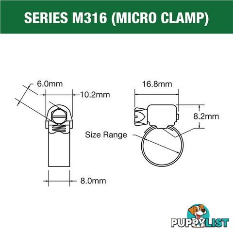 Tridon Full 316 S. Steel Micro Hose Clamp 52mm â 70mm 10pk SKU - M316-036P