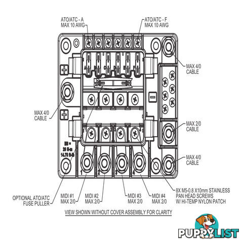 Power Distribution Module 4 x Midi, 6 x Auto Fuse Max: 60V 350A SKU - 880089