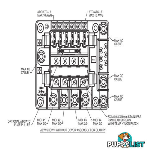 Power Distribution Module 4 x Midi, 6 x Auto Fuse Max: 60V 350A SKU - 880089