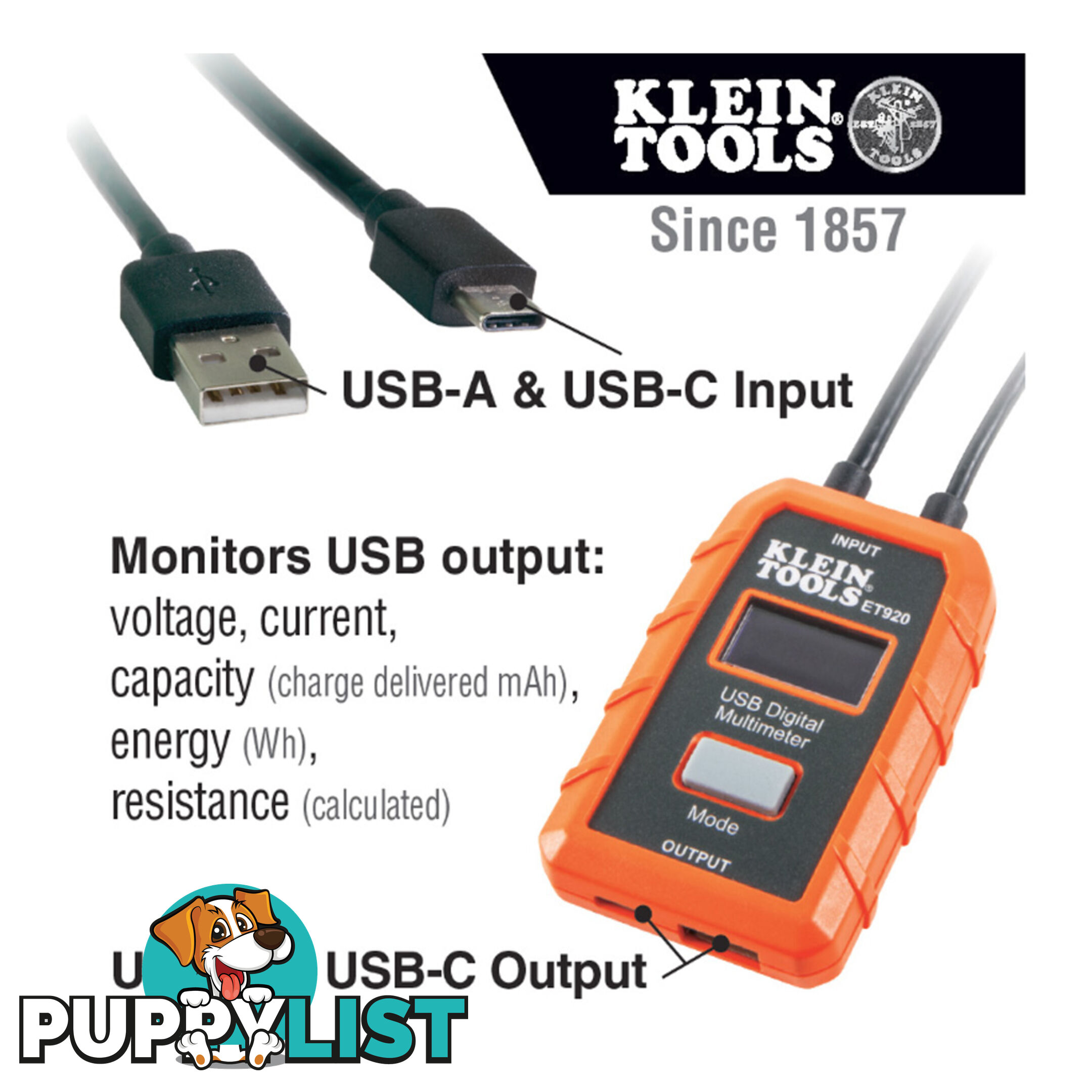 Klein USB Digital Meter USB-A USB-C LCD Display 3  - 20v DC SKU - ET920