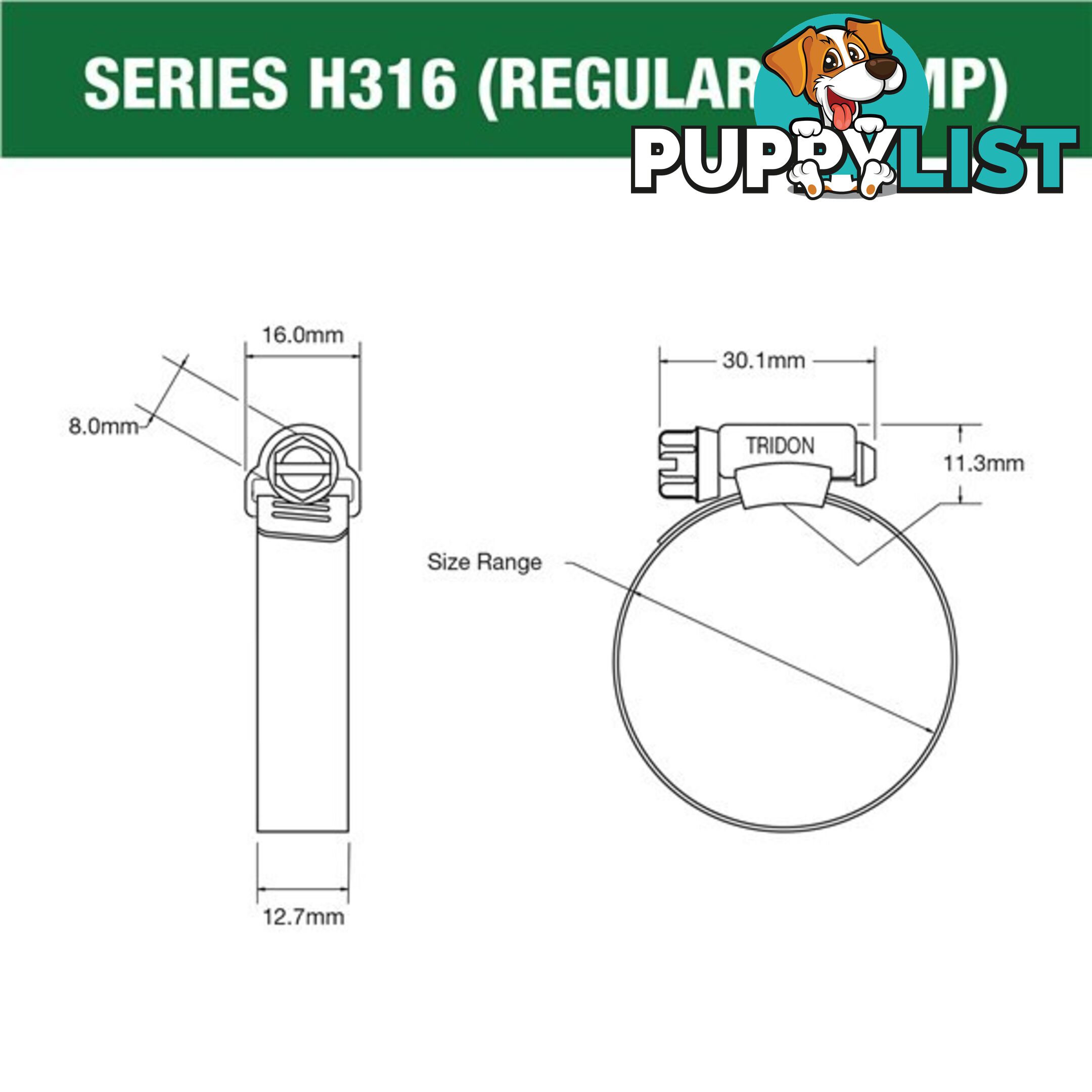 Tridon Full 316 S. Steel Hose Clamp 27mm â 51mm 10pk SKU - H316-024P