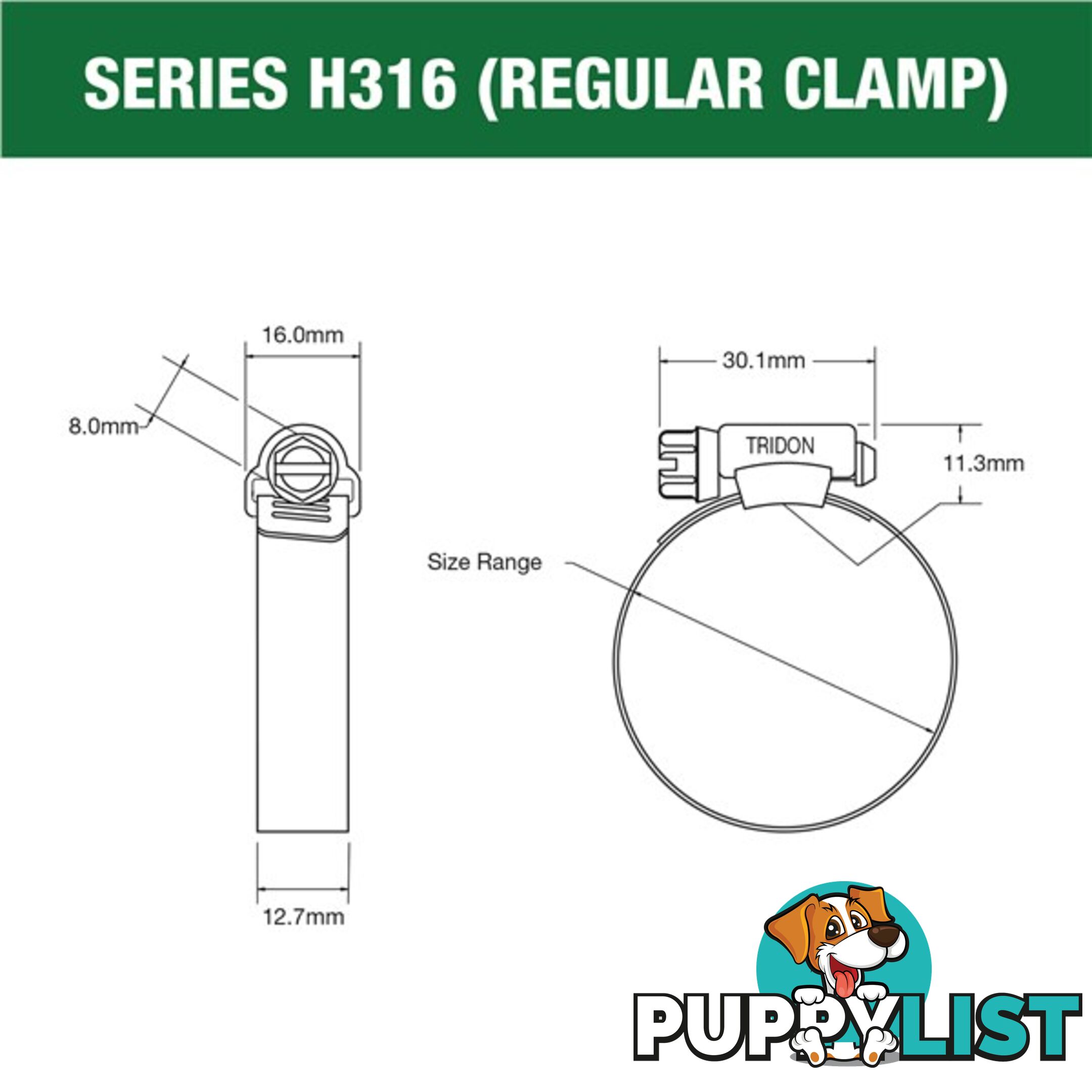 Tridon Full 316 S. Steel Hose Clamp 27mm â 51mm 10pk SKU - H316-024P