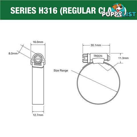 Tridon Full 316 S. Steel Hose Clamp 27mm â 51mm 10pk SKU - H316-024P