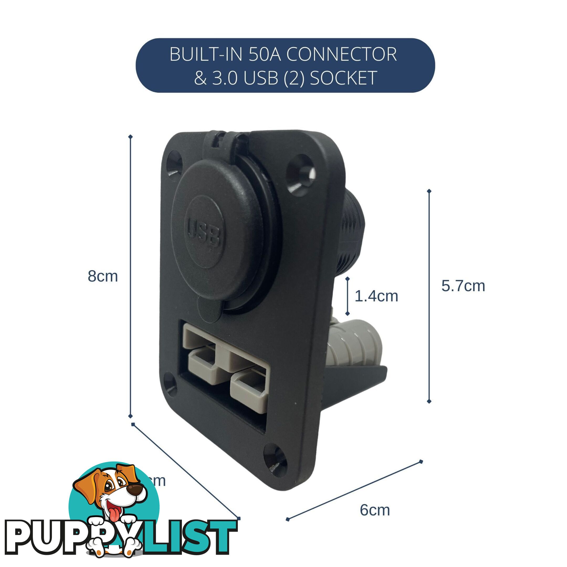 50 amp Anderson Plug and Dual USB Panel Mount Assembly SKU - AR0250aUSB