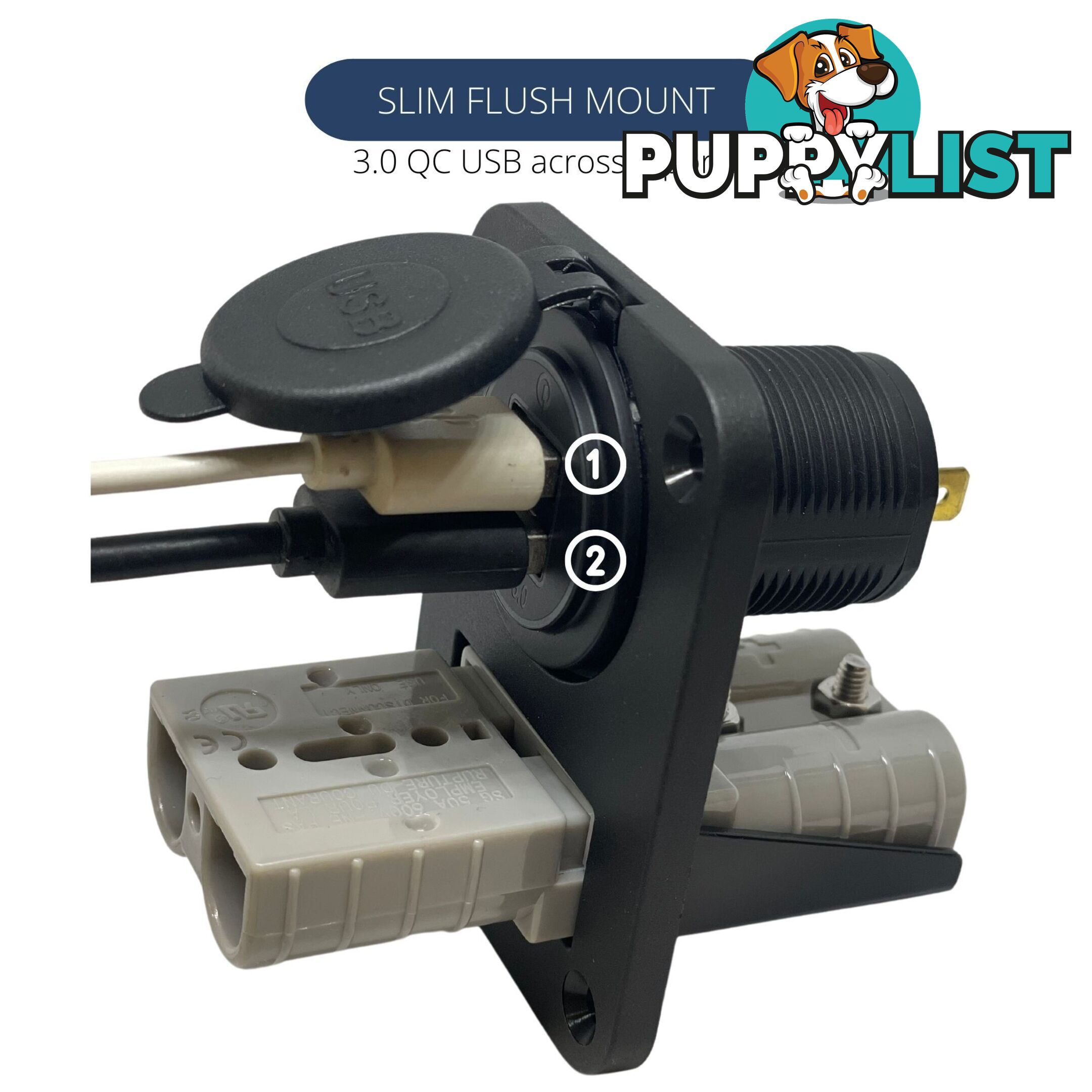 50 amp Anderson Plug and Dual USB Panel Mount Assembly SKU - AR0250aUSB