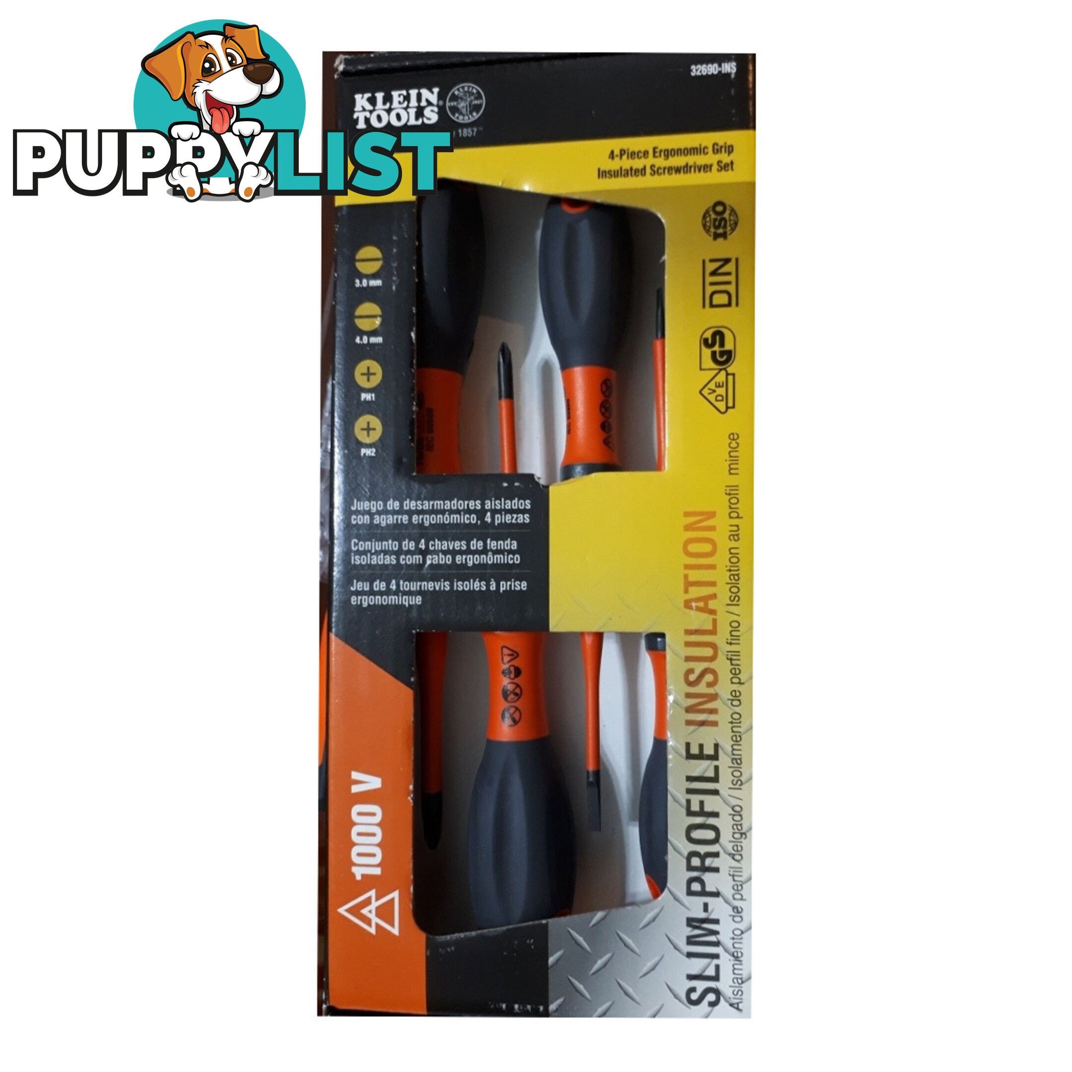 Klein 4pc Screwdriver Slim Profile Insulated 1000V 2 x Philips 2 x Slotted SKU - 32690-INS