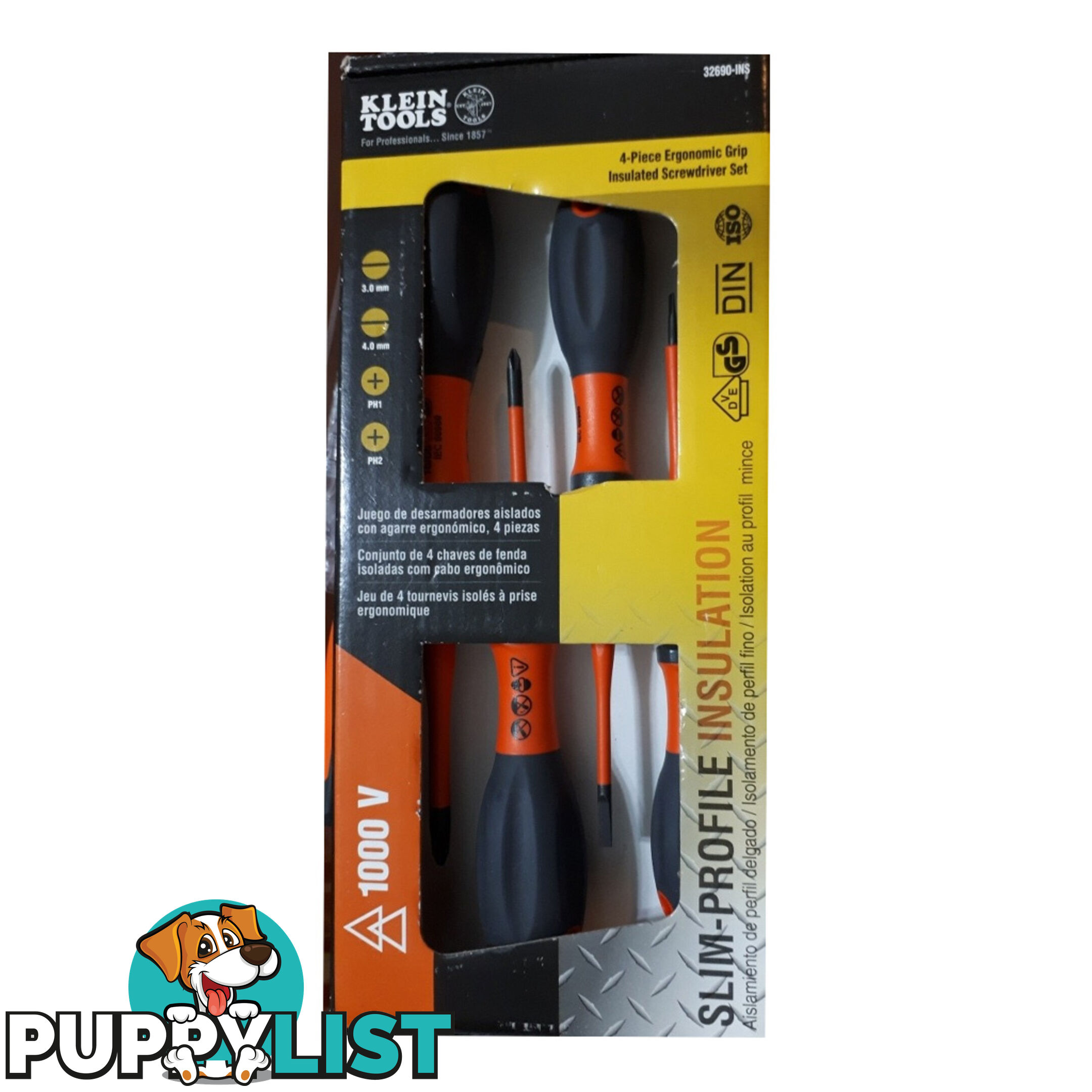 Klein 4pc Screwdriver Slim Profile Insulated 1000V 2 x Philips 2 x Slotted SKU - 32690-INS