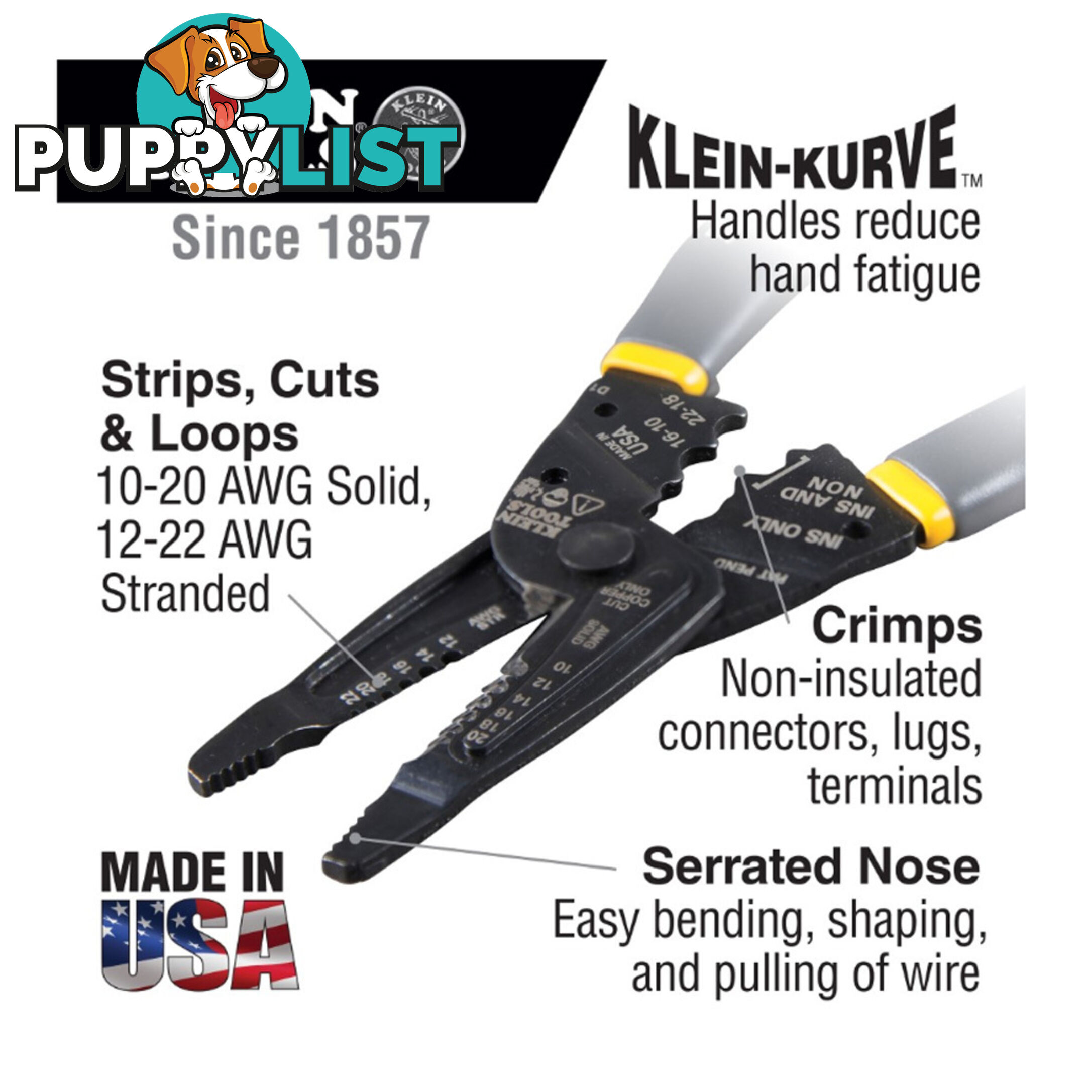 Klein Kurve Long Nose Wire Stripper Crimper SKU - 1009