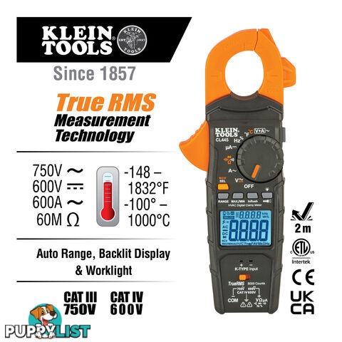 Klein Tools HVAC Clamp Meter 750v AC 600v DC SKU - CL445